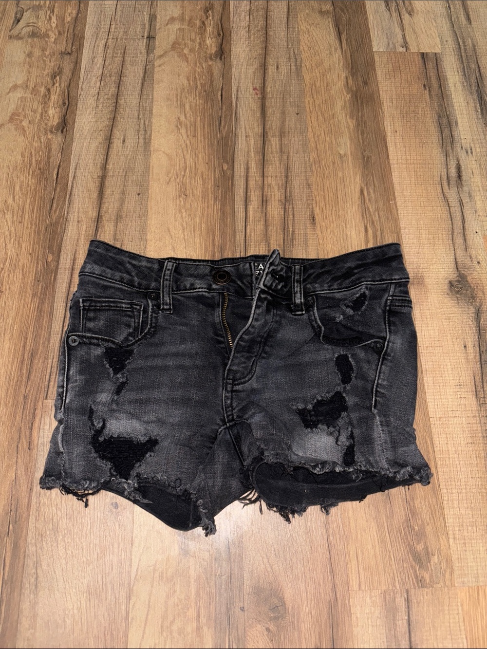 Black Distressed Denim Women's Shorts